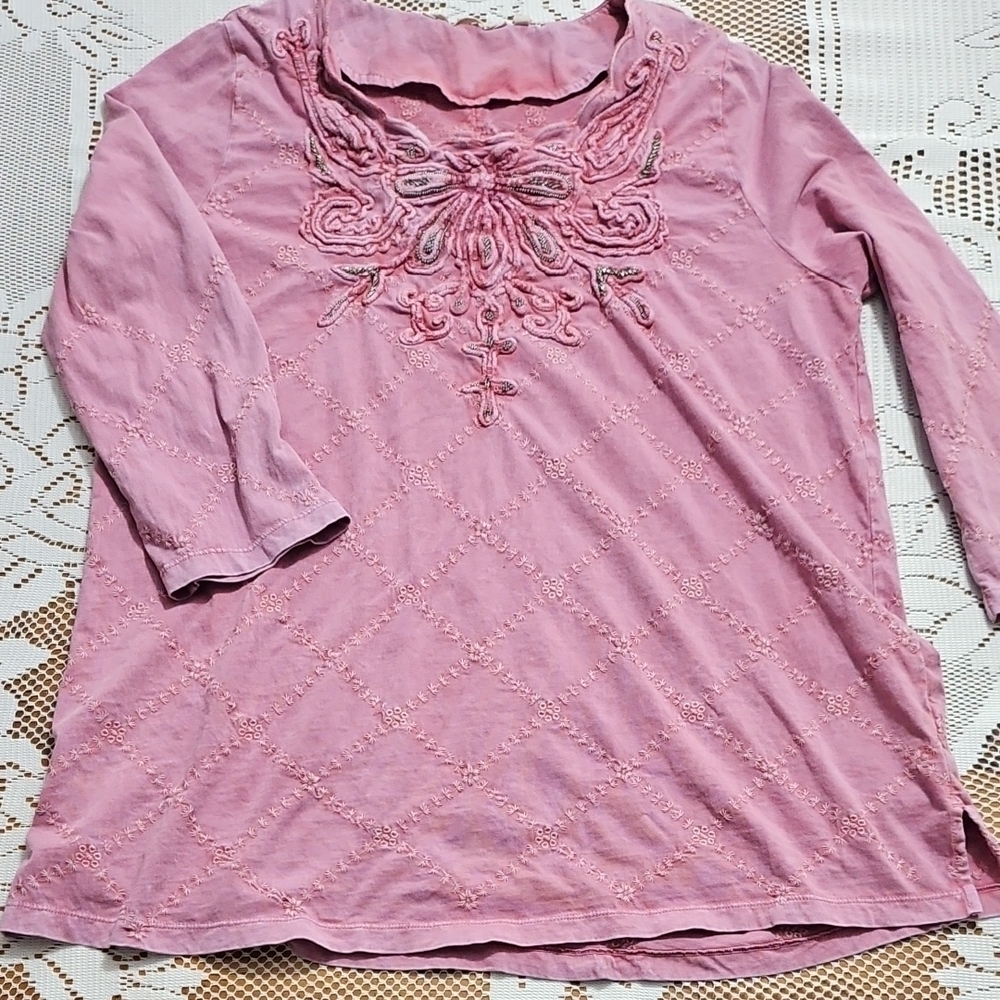 Soft Surroundings Pink Embroidered Top